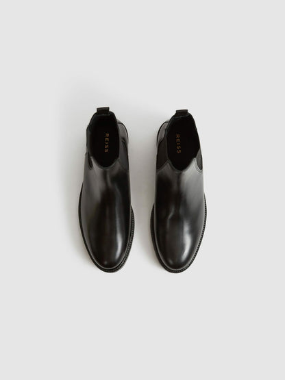 Leather Chelsea Boots in Black | Reiss Men Exclusive
