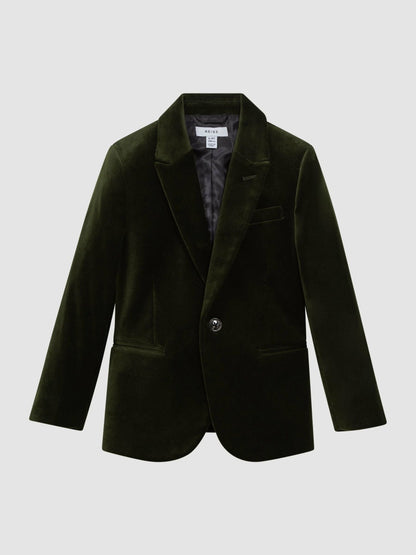 9-14 yrs Slim Fit Velvet Single Breasted Blazer in Emerald | Reiss Children & Baby New