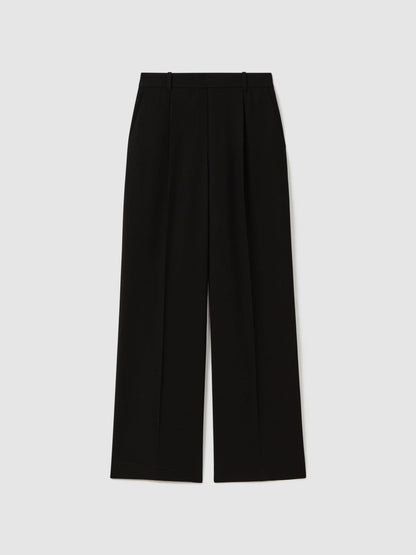 Petite Half-Elasticated Wide Leg Trousers in Black | Reiss Women Featured