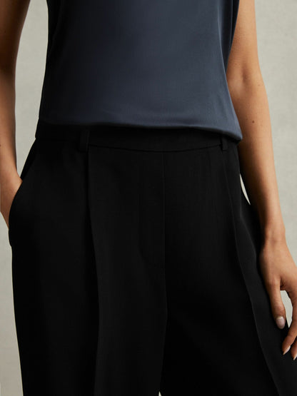 Petite Half-Elasticated Wide Leg Trousers in Black | Reiss Women Featured