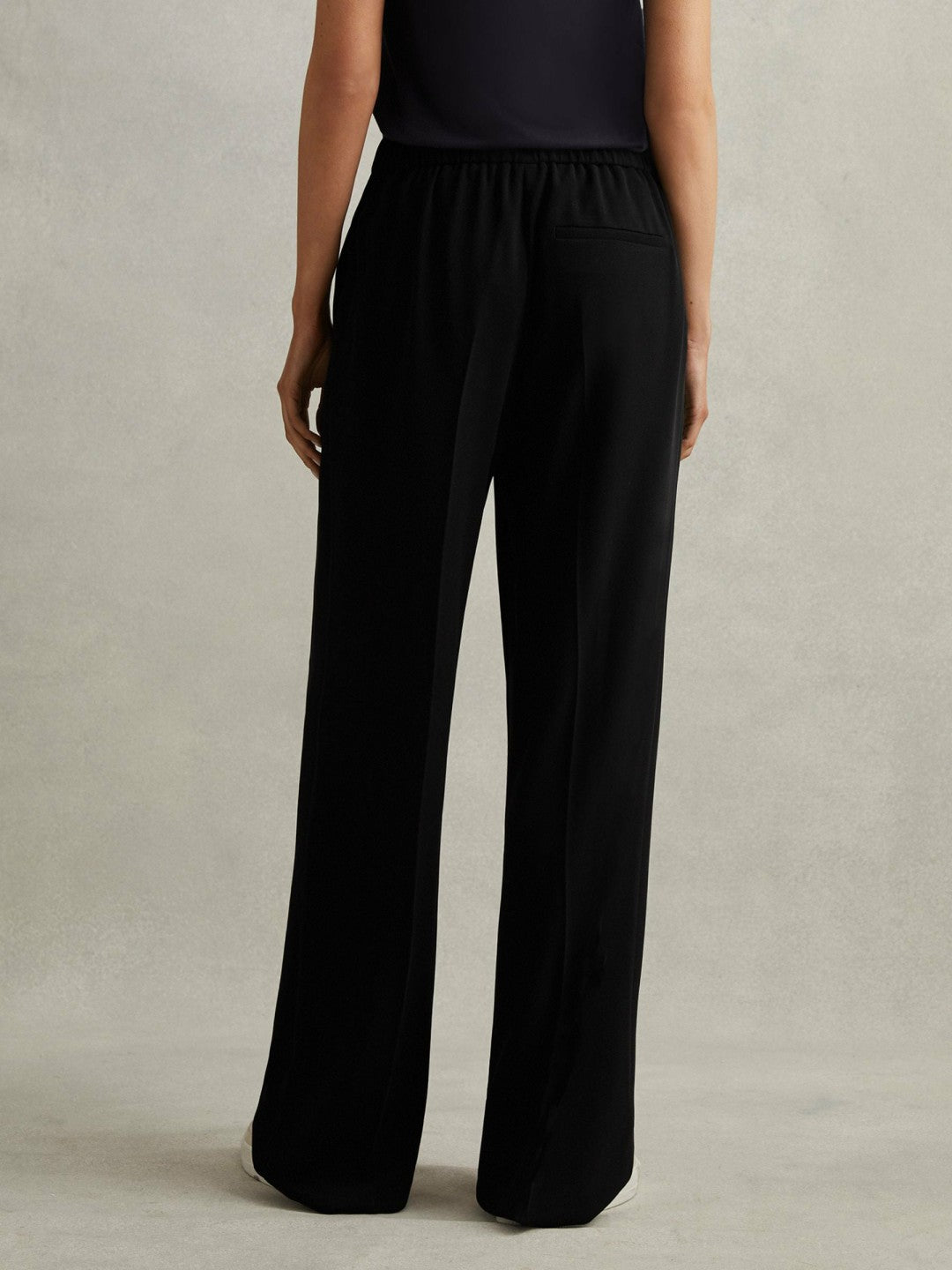 Petite Half-Elasticated Wide Leg Trousers in Black | Reiss Women Featured