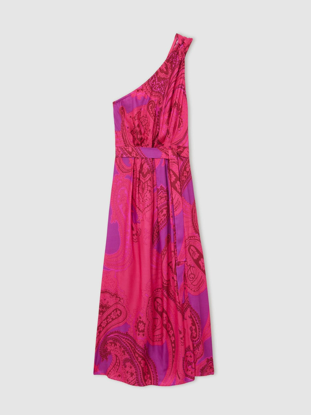Paisley-Print One-Shoulder Midi Dress in Pink | Reiss Women Exclusive