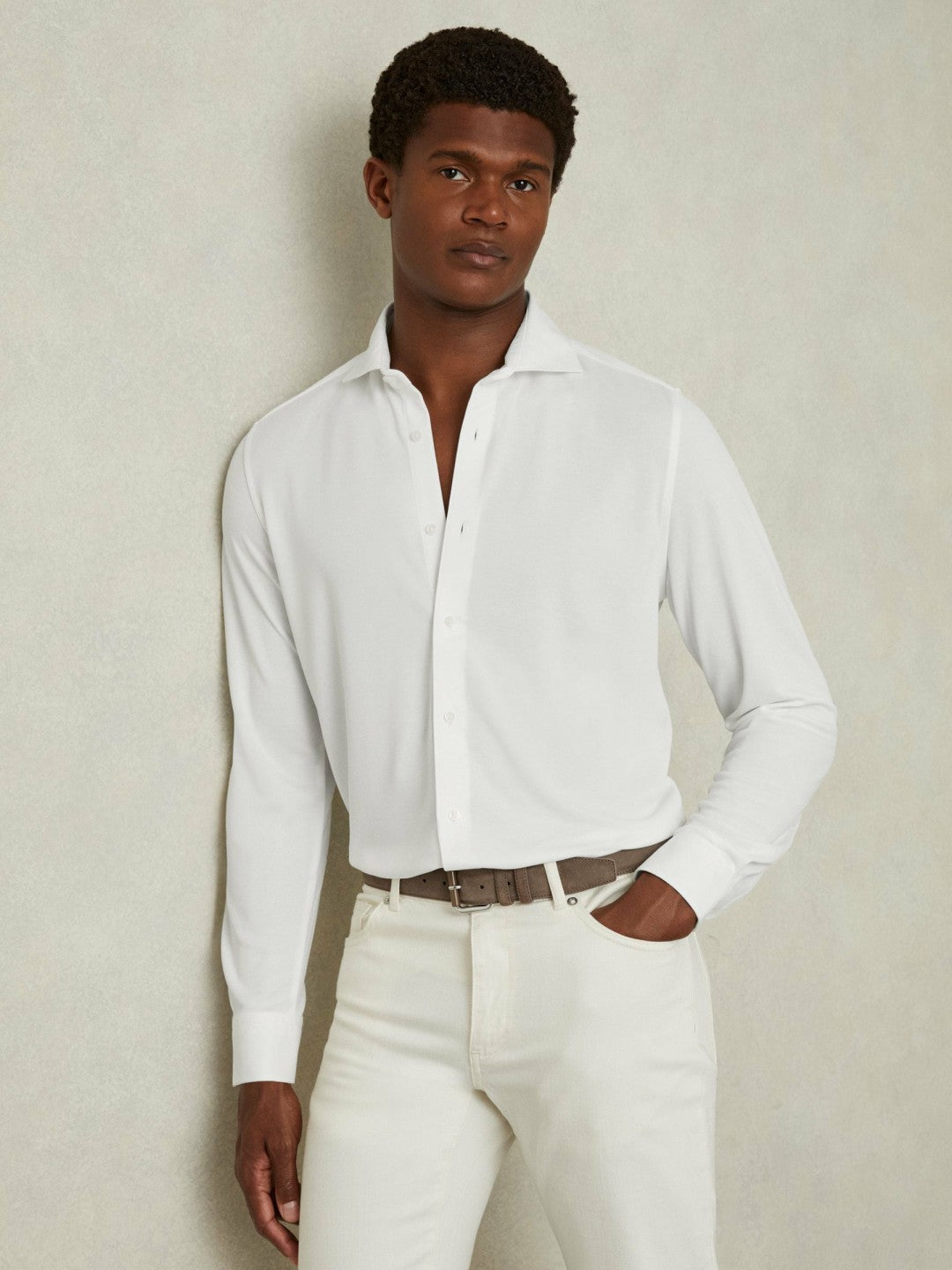 Modal Blend Cutaway Collar Shirt in White | Reiss Men Popular