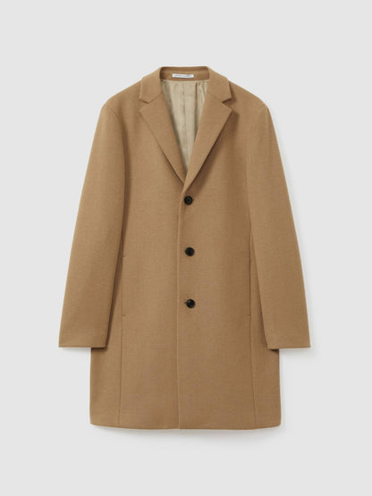 Wool Blend Single Breasted Epsom Overcoat in Camel | Reiss Men Recommended