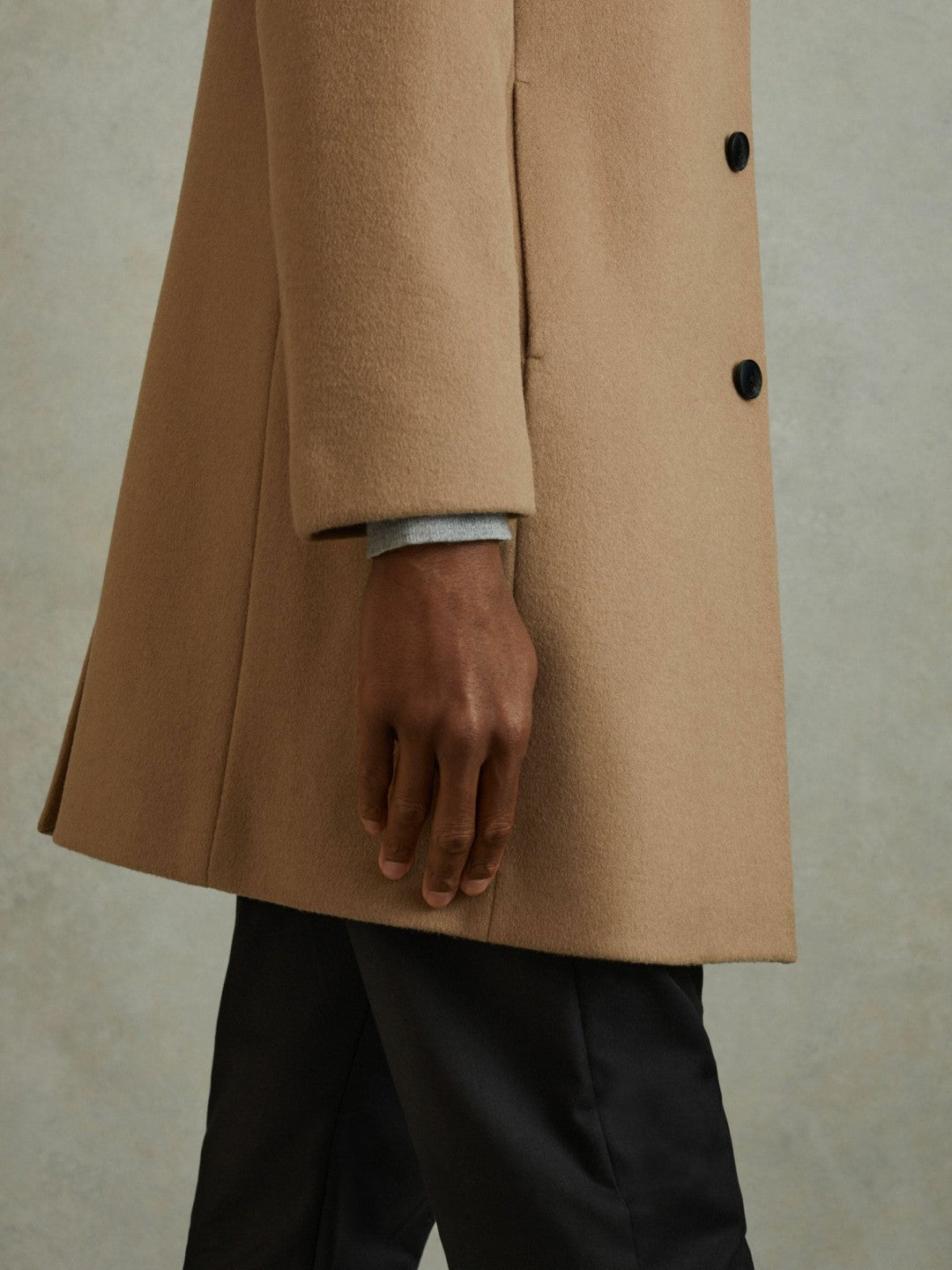 Wool Blend Single Breasted Epsom Overcoat in Camel | Reiss Men Recommended