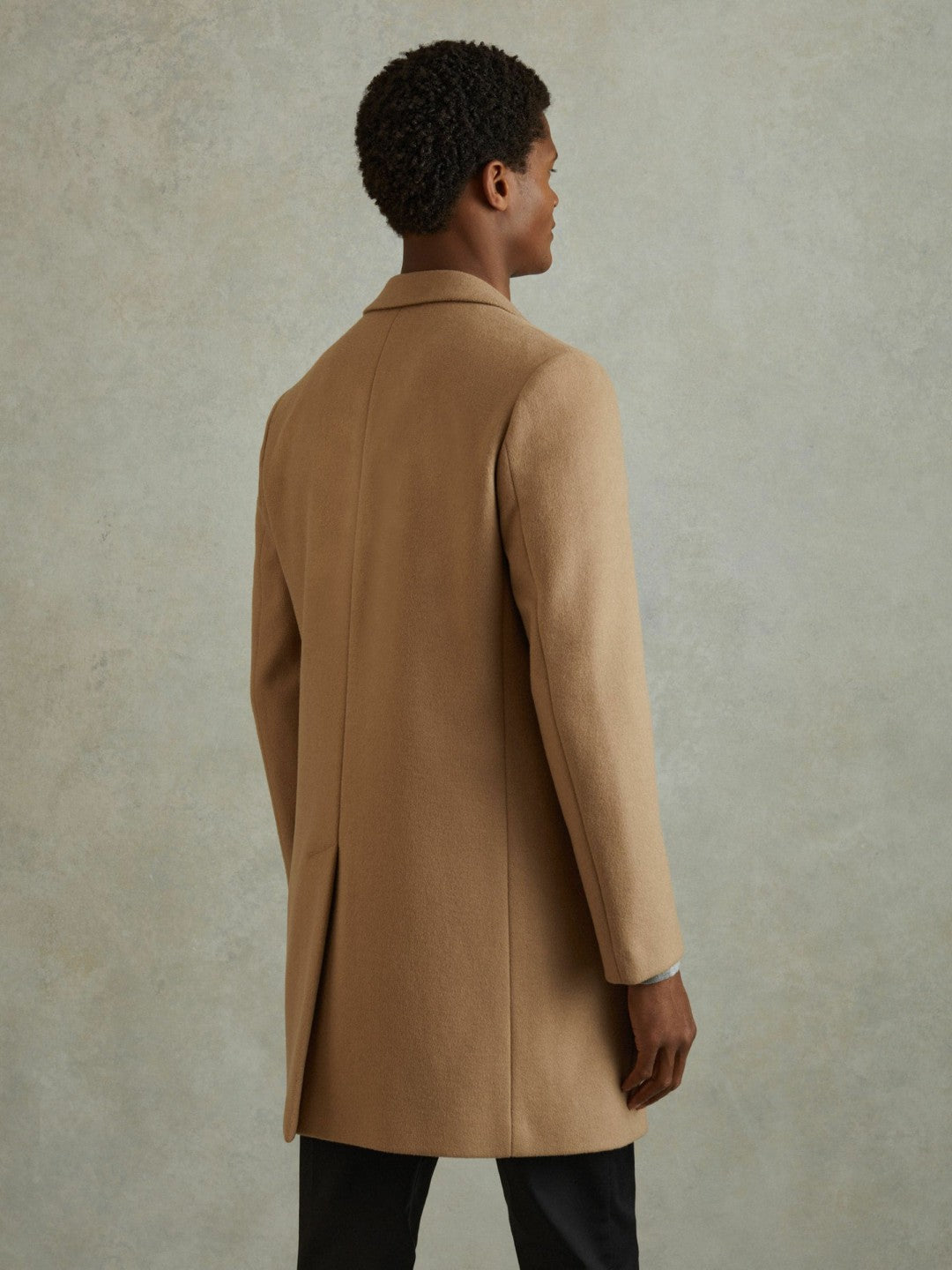 Wool Blend Single Breasted Epsom Overcoat in Camel | Reiss Men Recommended