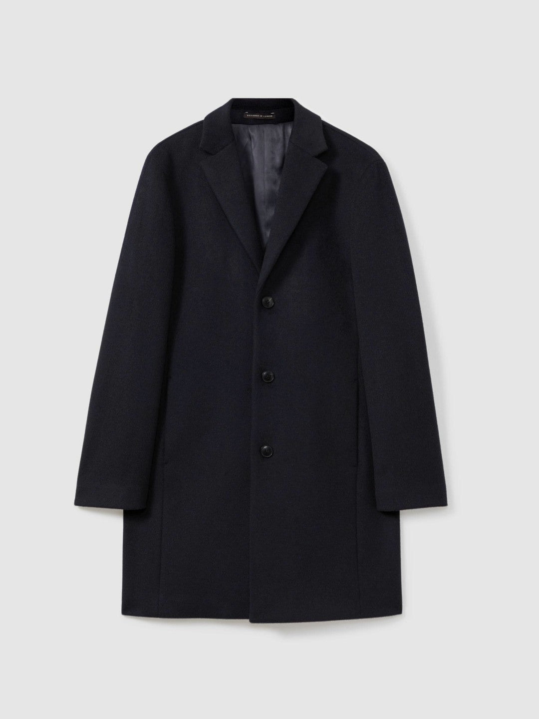 Wool Blend Single Breasted Epsom Overcoat in Navy | Reiss Men Popular