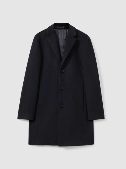 Wool Blend Single Breasted Epsom Overcoat in Navy | Reiss Men Popular