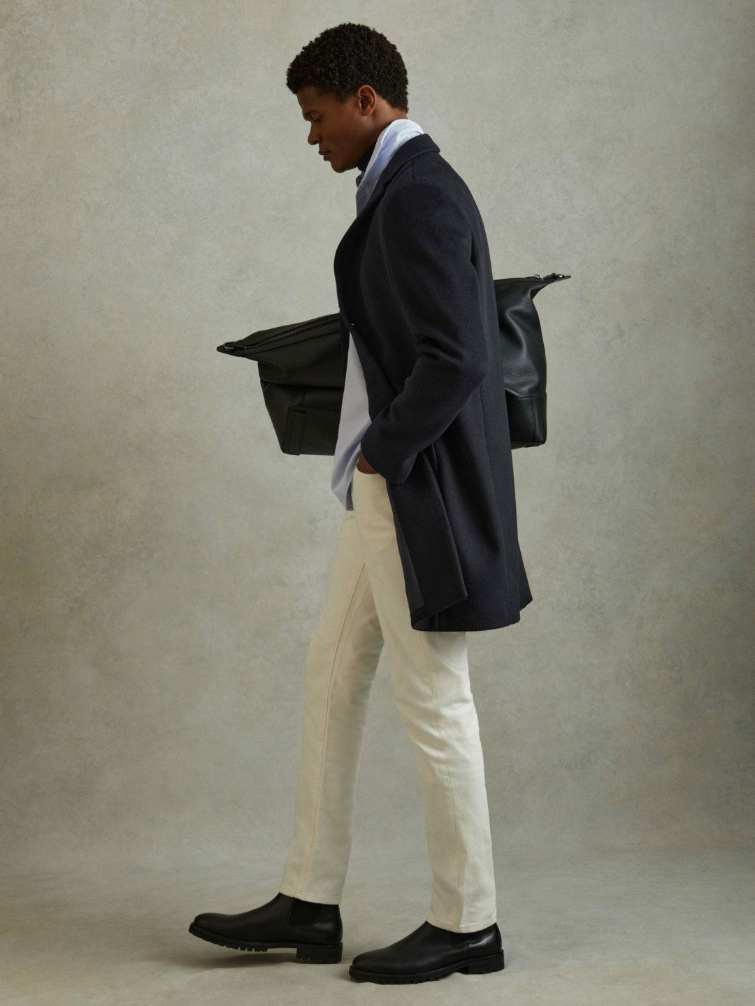 Wool Blend Single Breasted Epsom Overcoat in Navy | Reiss Men Popular