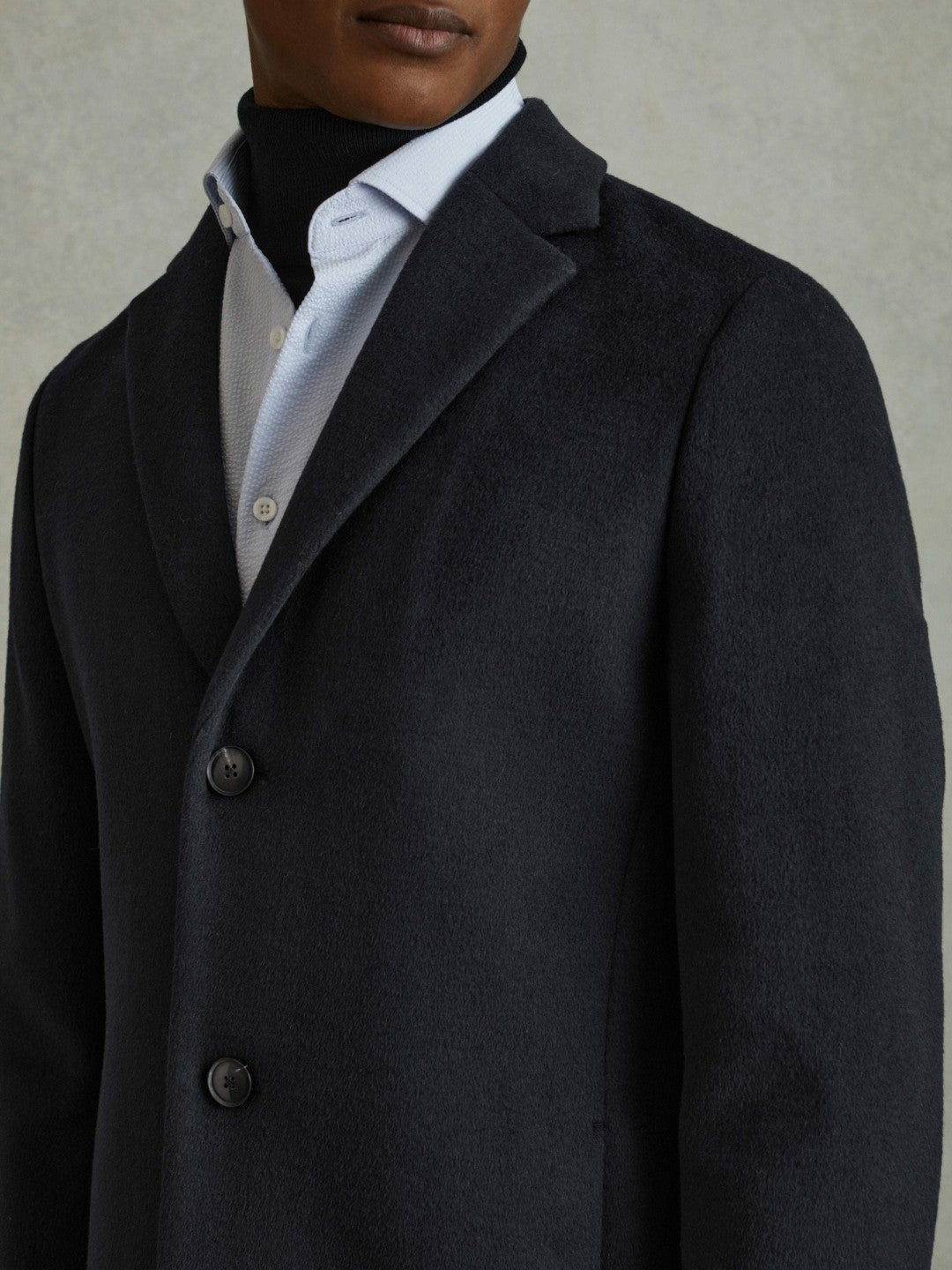 Wool Blend Single Breasted Epsom Overcoat in Navy | Reiss Men Popular