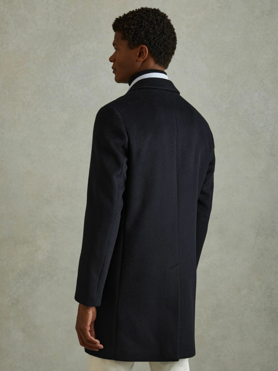Wool Blend Single Breasted Epsom Overcoat in Navy | Reiss Men Popular