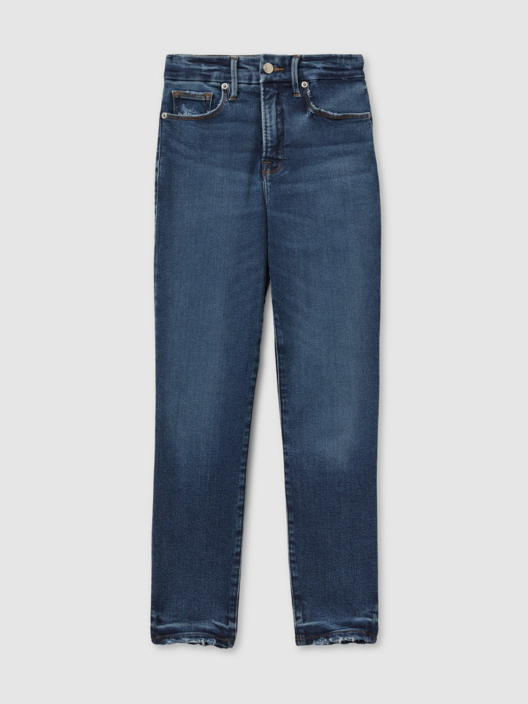 Good American Mid Rise Raw Hem Skinny Jeans in Indigo | Reiss Women Featured