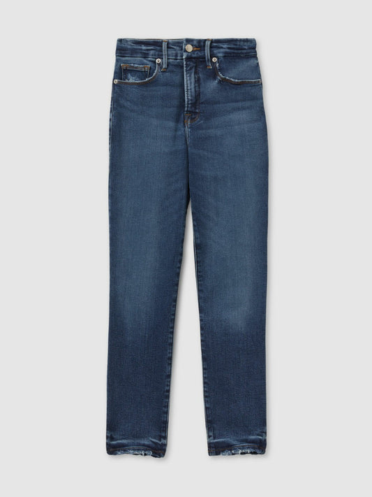 Good American Mid Rise Raw Hem Skinny Jeans in Indigo | Reiss Women Featured