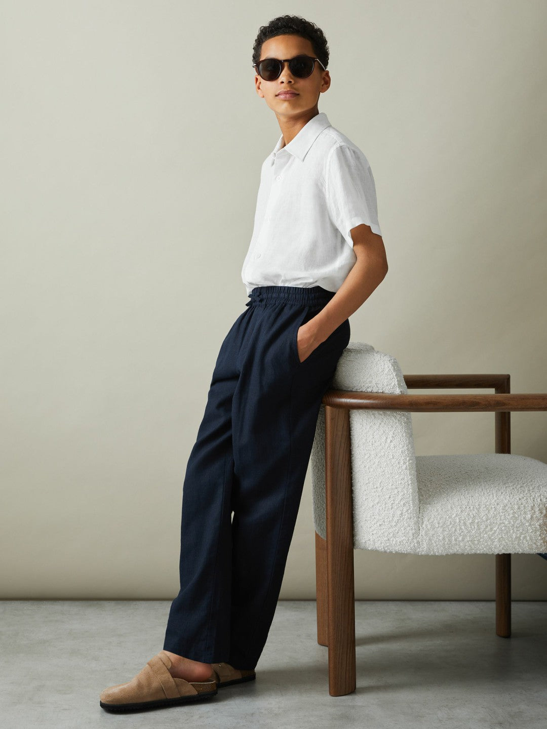 3-9 yrs Short Sleeve Linen Shirt in White | Reiss Children & Baby Signature