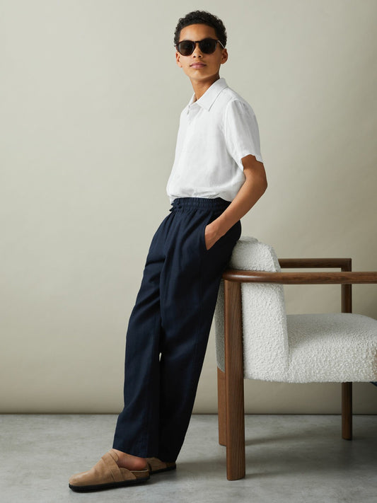 3-9 yrs Short Sleeve Linen Shirt in White | Reiss Children & Baby Signature