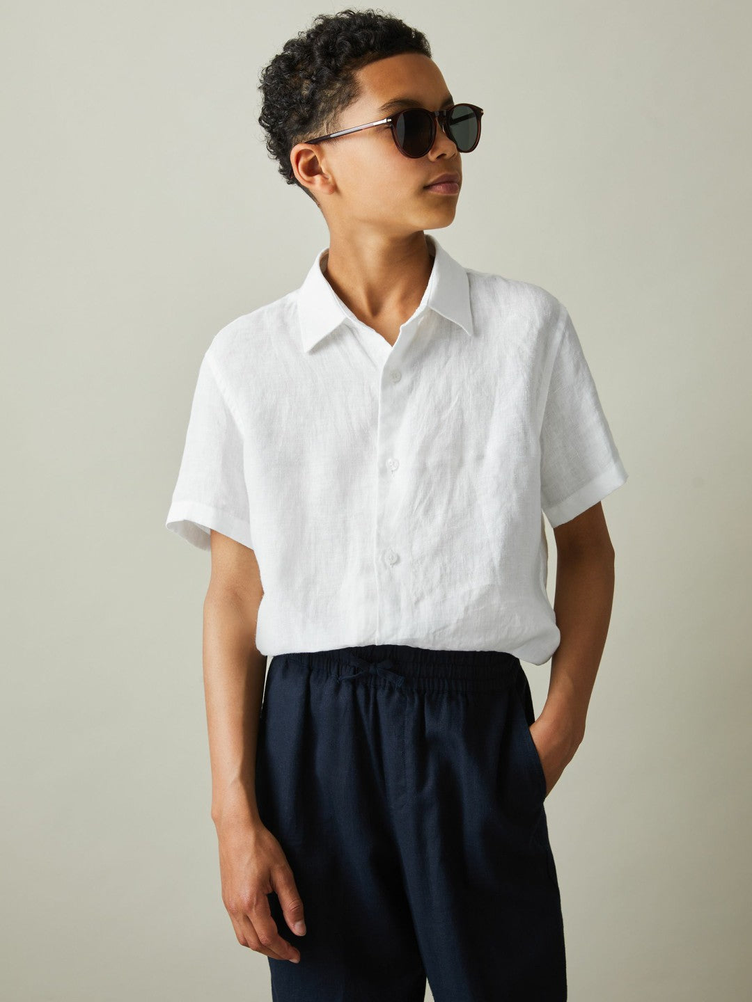 3-9 yrs Short Sleeve Linen Shirt in White | Reiss Children & Baby Signature
