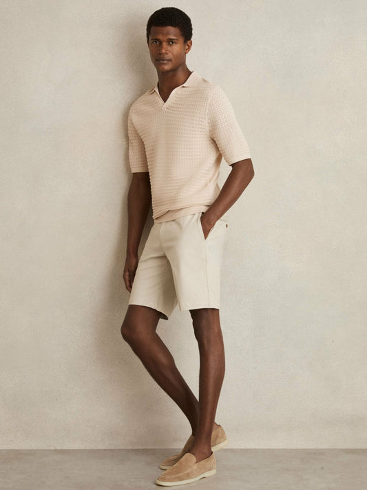 Pointelle Open-Collar Polo Shirt in Stone | Reiss Men Popular