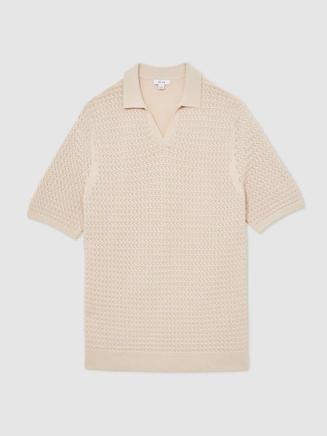 Pointelle Open-Collar Polo Shirt in Stone | Reiss Men Popular