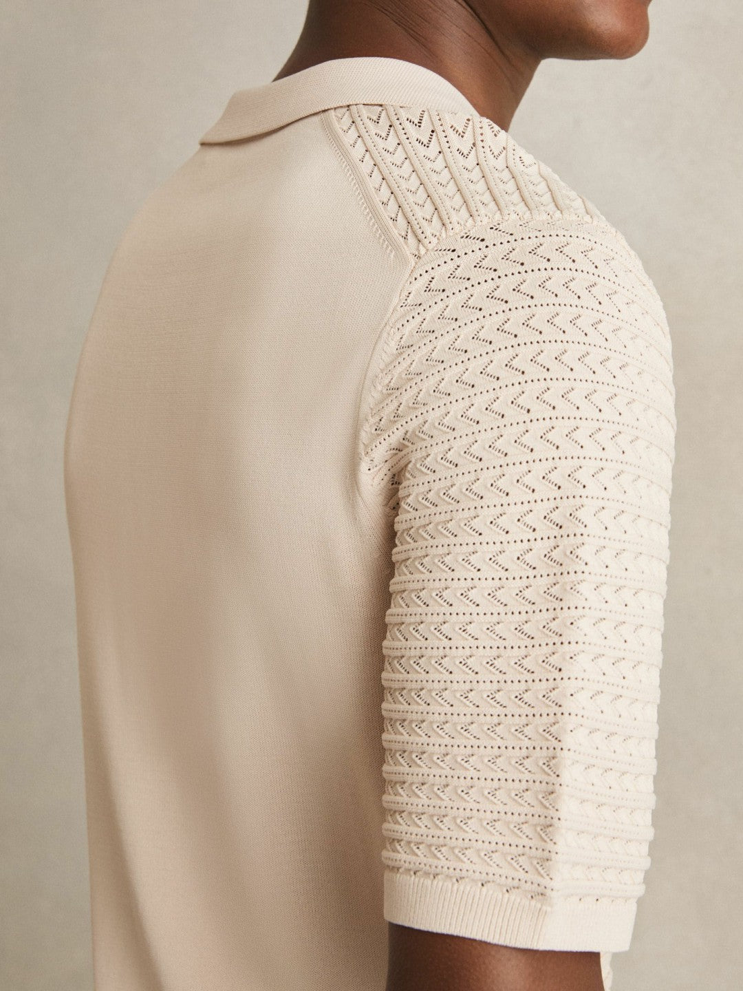 Pointelle Open-Collar Polo Shirt in Stone | Reiss Men Popular