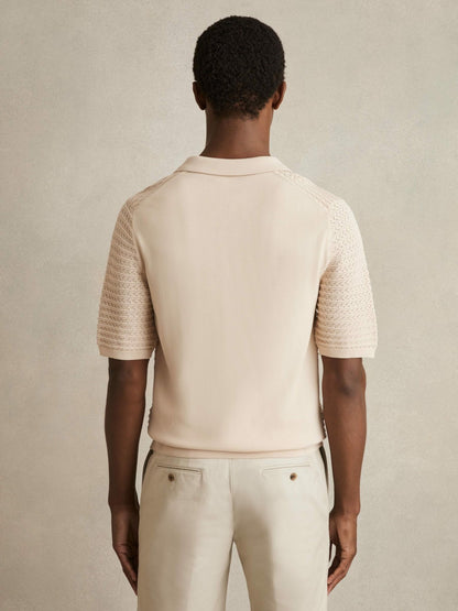 Pointelle Open-Collar Polo Shirt in Stone | Reiss Men Popular