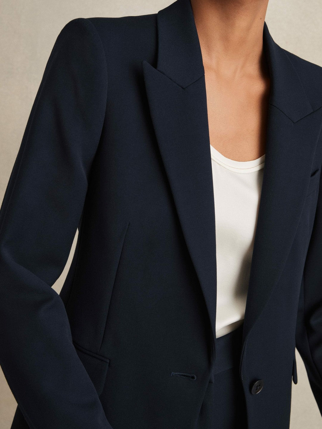 Tailored Single Breasted Suit Blazer in Navy | Reiss Women Featured