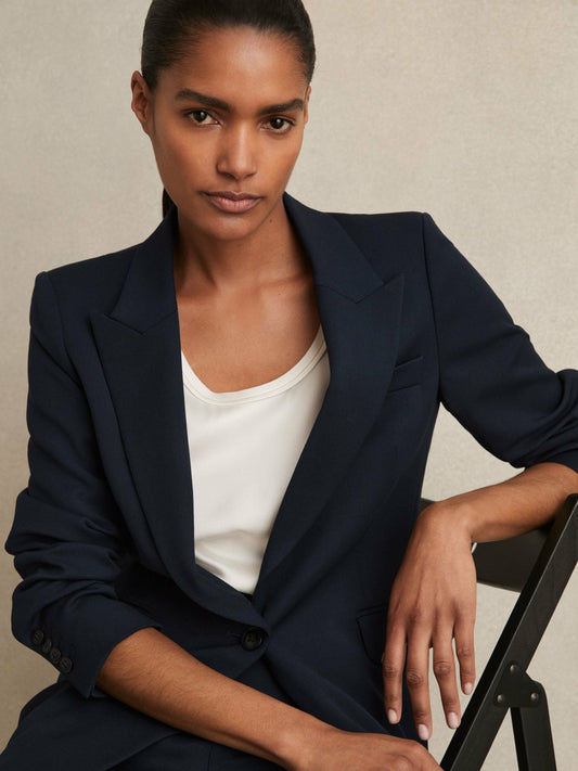 Petite Tailored Single Breasted Suit Blazer in Navy | Reiss Women Recommended