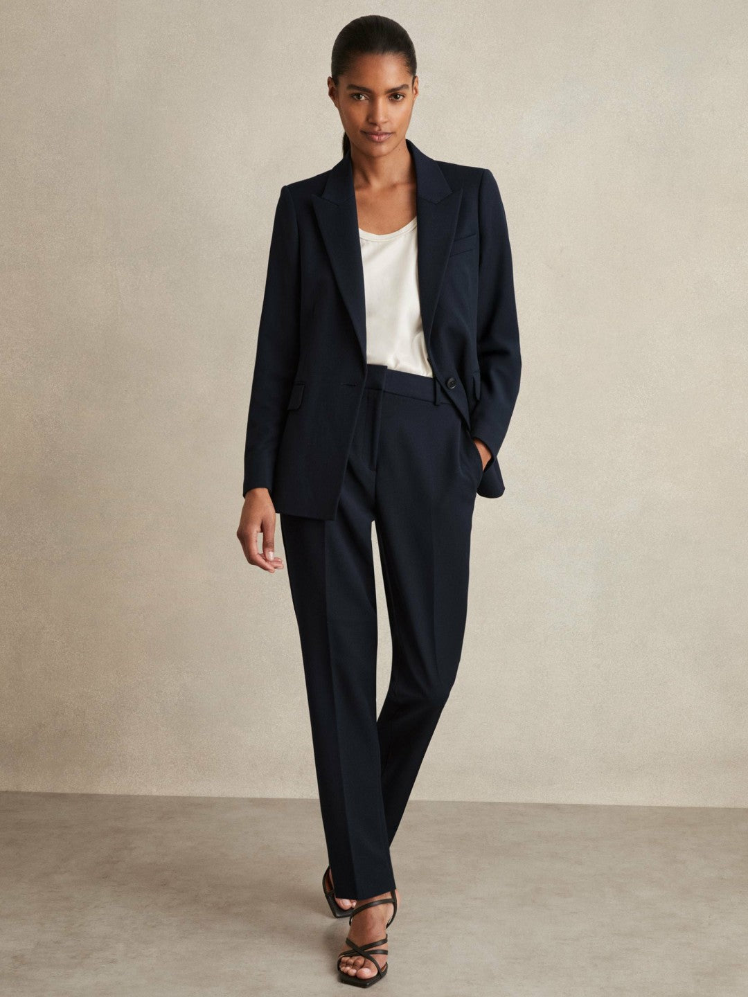 Slim Fit Suit Trousers in Navy | Reiss Women Exclusive