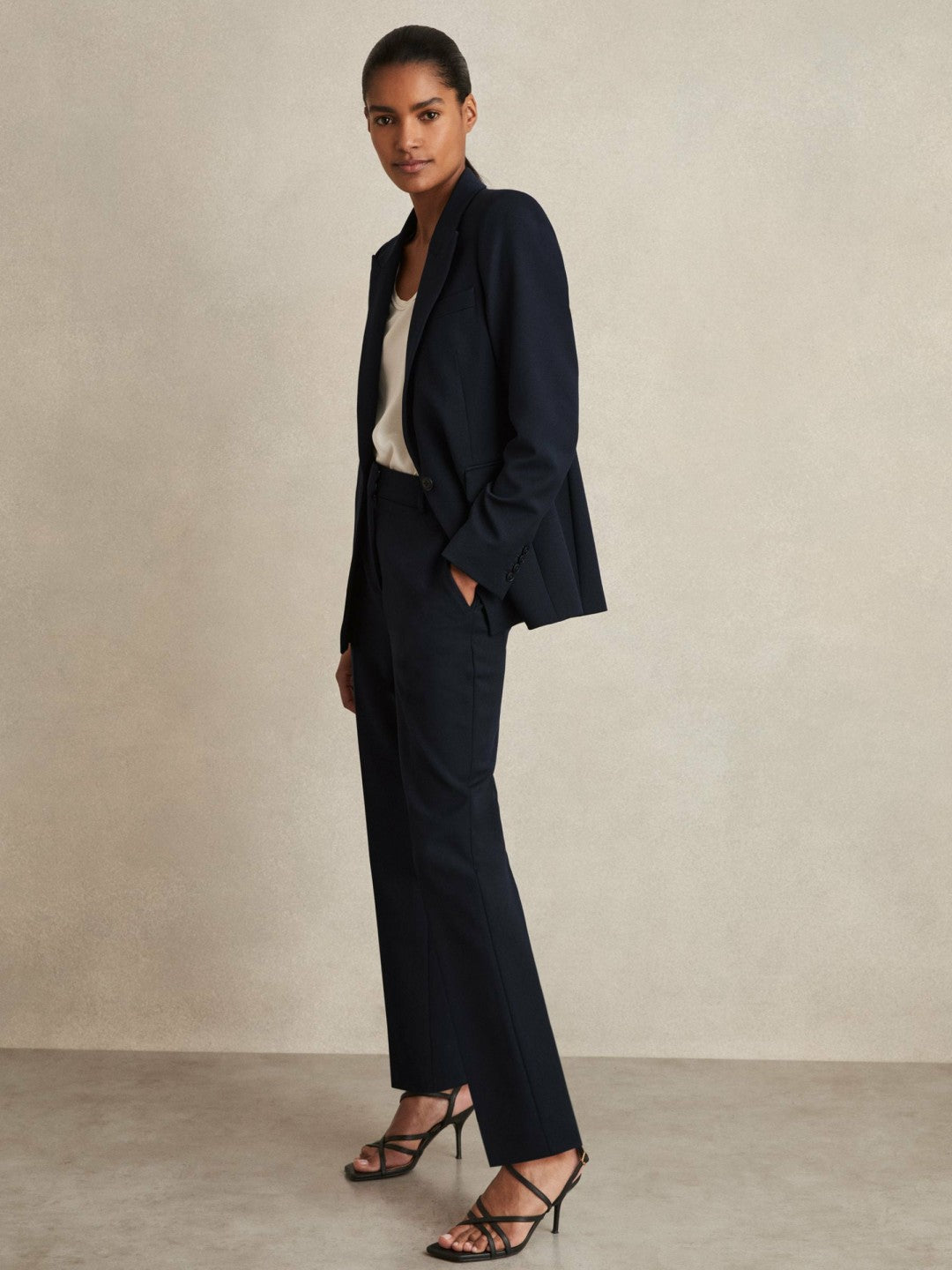 Slim Fit Suit Trousers in Navy | Reiss Women Exclusive