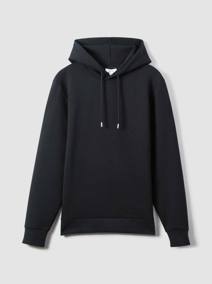 Interlock Jersey Drawstring Hoodie in Navy Blue | Reiss Men New