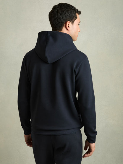 Interlock Jersey Drawstring Hoodie in Navy Blue | Reiss Men New