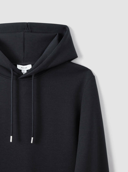 Interlock Jersey Drawstring Hoodie in Navy Blue | Reiss Men New