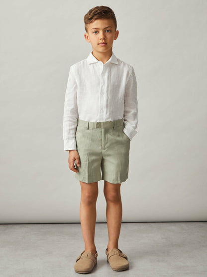 13-14 yrs Slim Fit Linen Adjustable Trousers in Apple | Reiss Children & Baby Best Seller