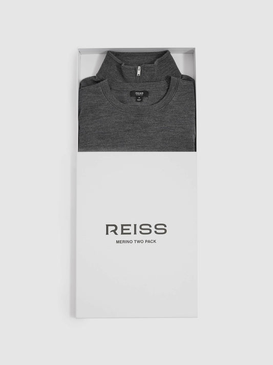 Pack of Two Merino Wool Jumpers in Derby Grey Marl | Reiss Men Featured