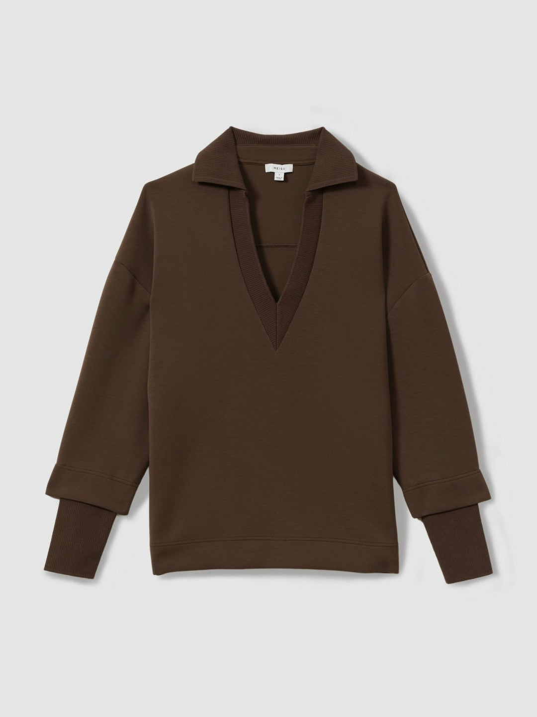 Interlock Open-Collar Sweatshirt in Chocolate | Reiss Women Featured