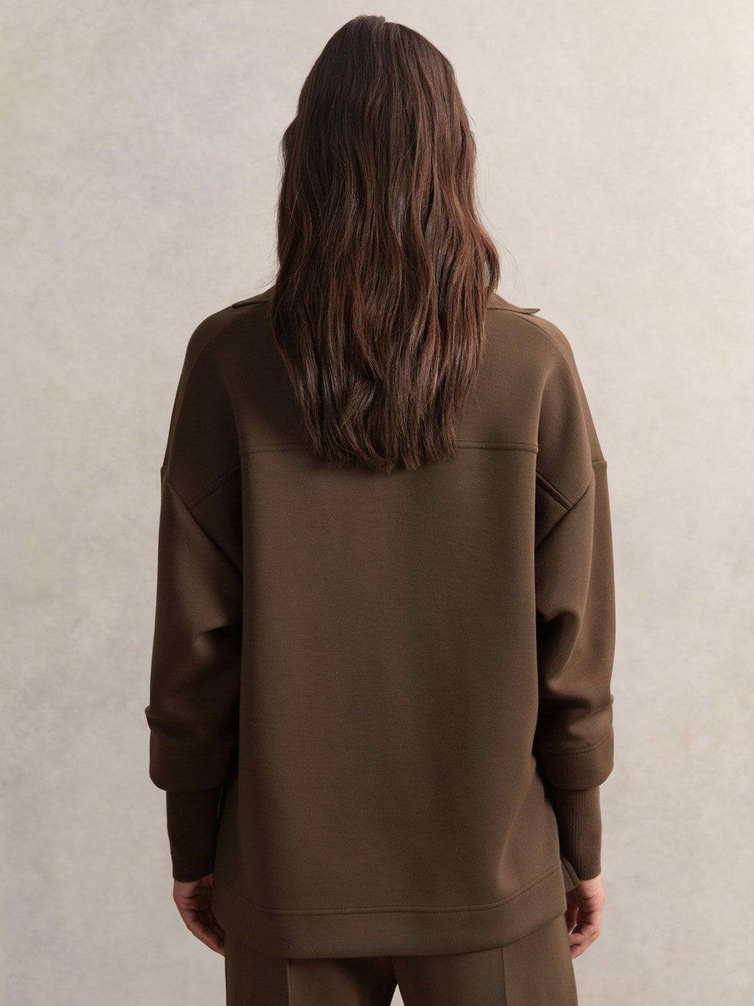 Interlock Open-Collar Sweatshirt in Chocolate | Reiss Women Featured