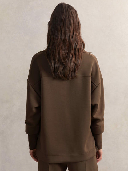 Interlock Open-Collar Sweatshirt in Chocolate | Reiss Women Featured