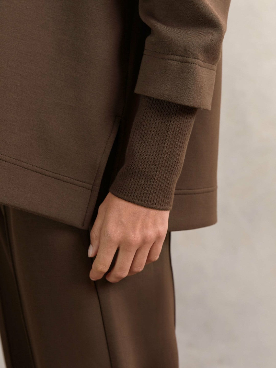 Interlock Open-Collar Sweatshirt in Chocolate | Reiss Women Featured