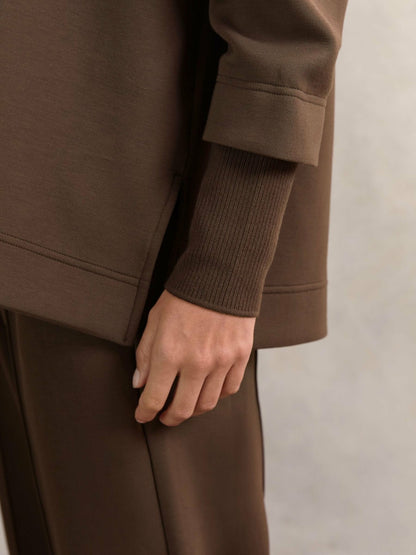 Interlock Open-Collar Sweatshirt in Chocolate | Reiss Women Featured