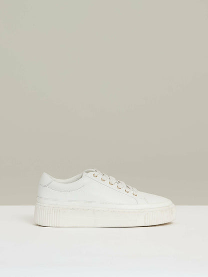 Grained Leather Platform Trainers in White | Reiss Women Exclusive