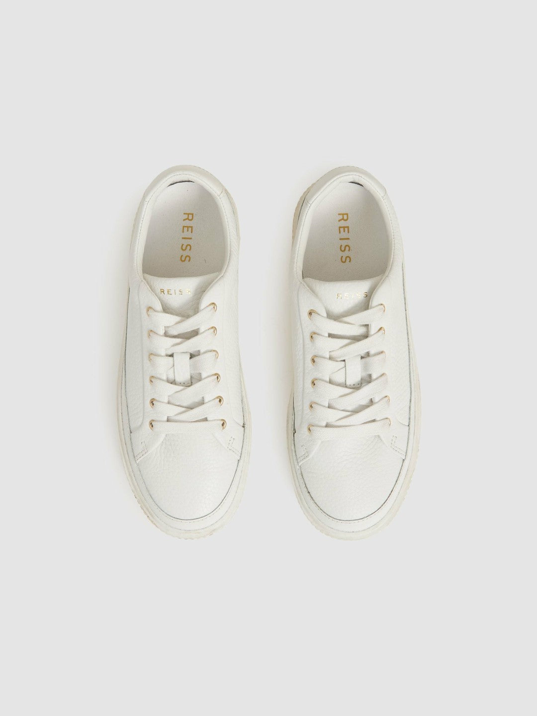 Grained Leather Platform Trainers in White | Reiss Women Exclusive