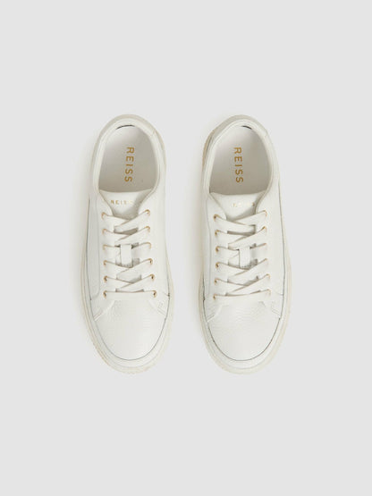 Grained Leather Platform Trainers in White | Reiss Women Exclusive