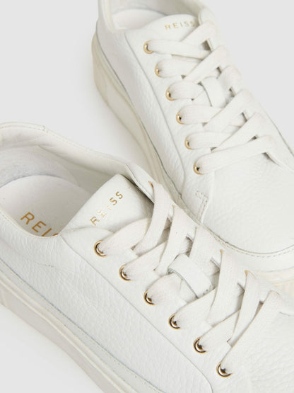 Grained Leather Platform Trainers in White | Reiss Women Exclusive