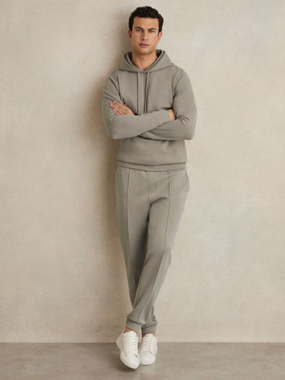 Interlock Jersey Drawstring Hoodie in Taupe | Reiss Men Premium