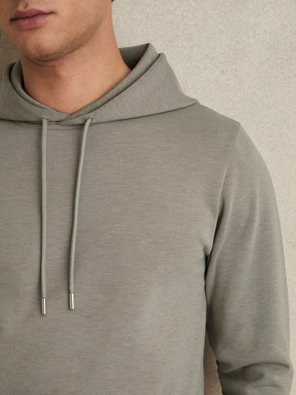 Interlock Jersey Drawstring Hoodie in Taupe | Reiss Men Premium