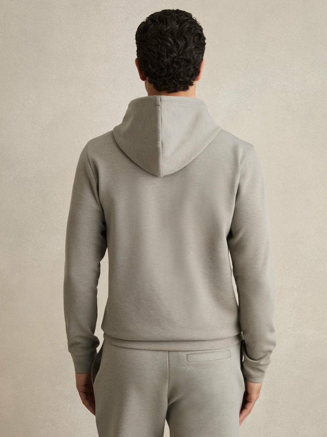 Interlock Jersey Drawstring Hoodie in Taupe | Reiss Men Premium