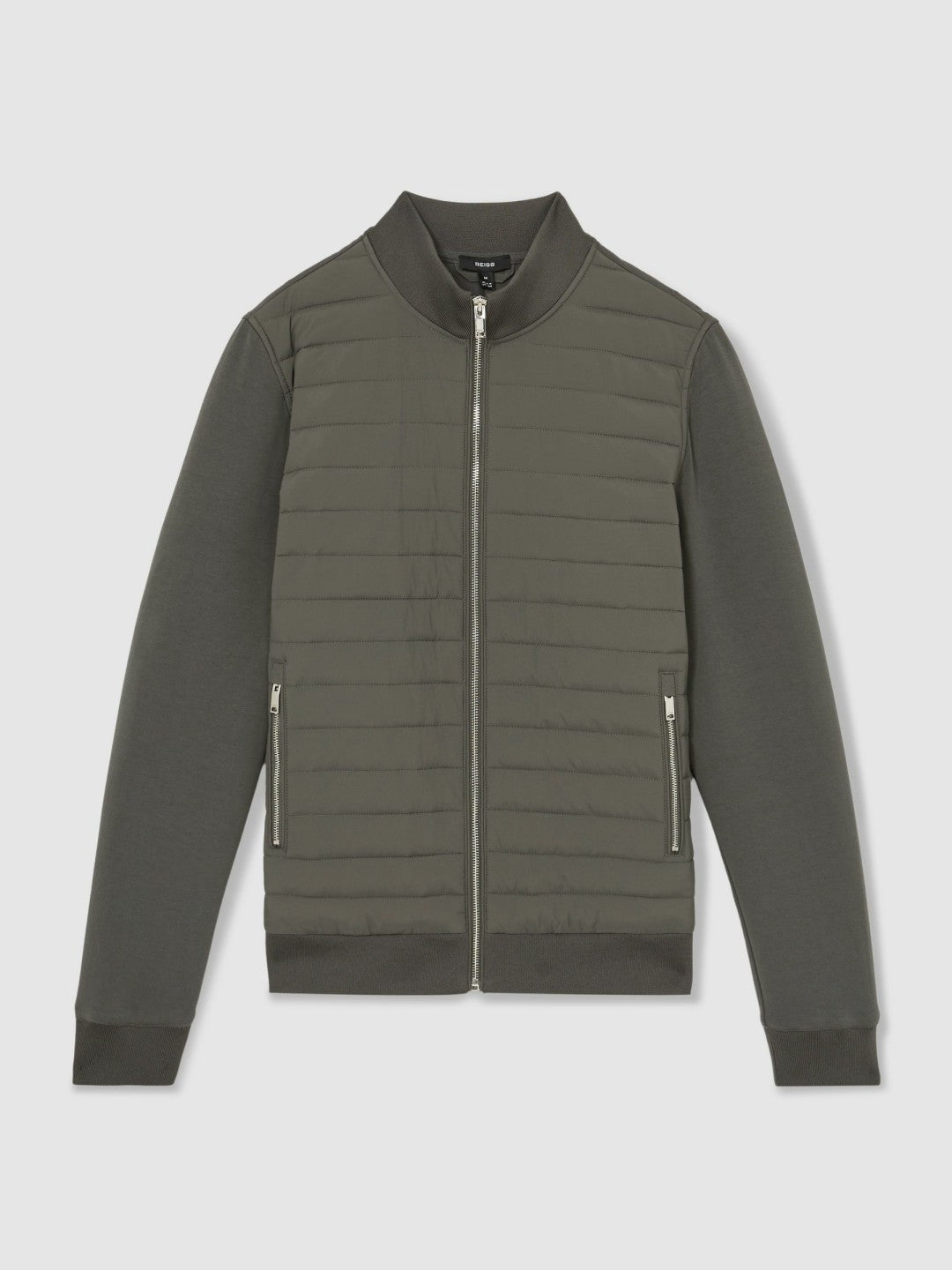 Hybrid Quilt and Knit Zip-Through Jacket in Sage | Reiss Men New