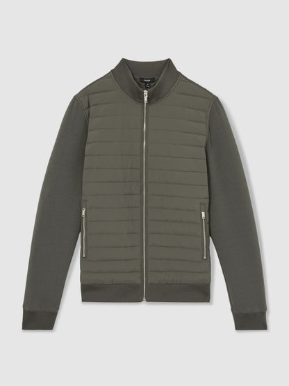 Hybrid Quilt and Knit Zip-Through Jacket in Sage | Reiss Men New