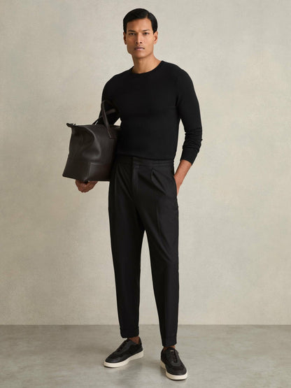 Relaxed-Fit Pleated Tapered Trousers in Black | Reiss Men Popular