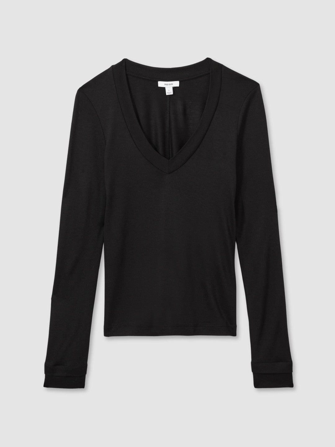Jersey V-Neck Top in Black | Reiss Women Exclusive