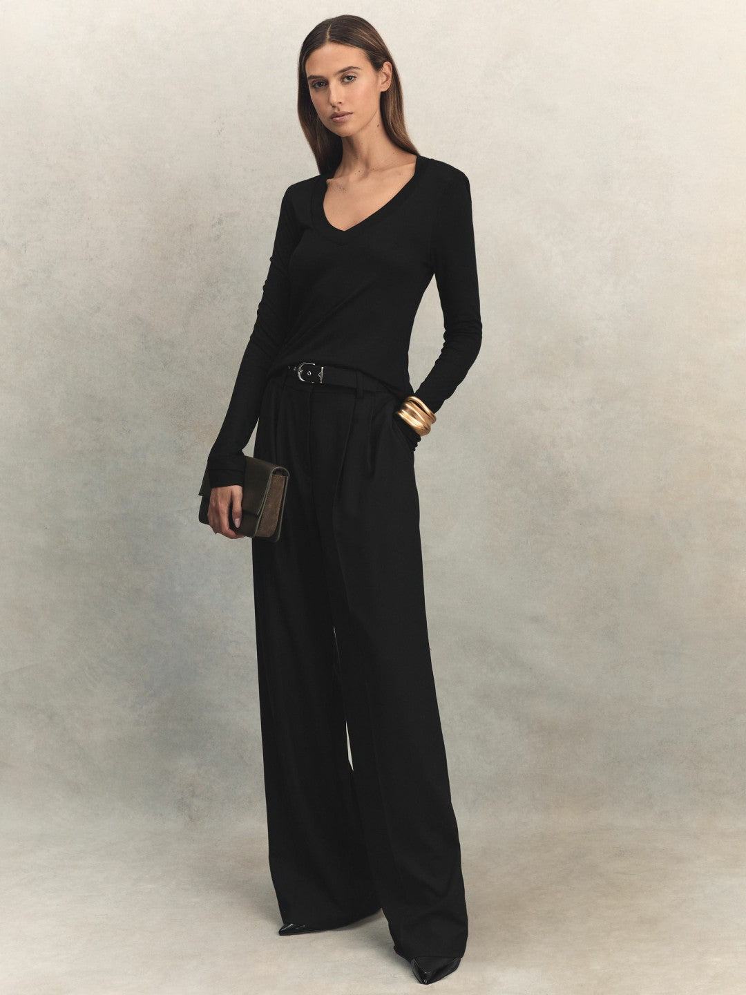 Jersey V-Neck Top in Black | Reiss Women Exclusive